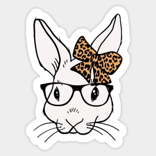 Bunny glasses leopard ribbon happy easter 2021 Sticker